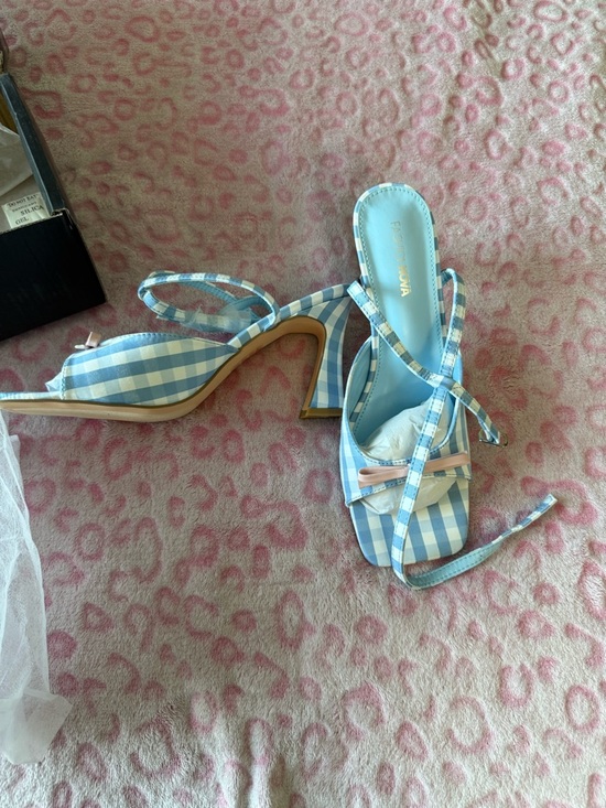 Fashion Nova Shoes - Fashion Nova Blue Gingham Bow Strap Mules